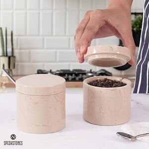 Elegant Beige Marble Spice Jar Set/salt Celler New In Original Box